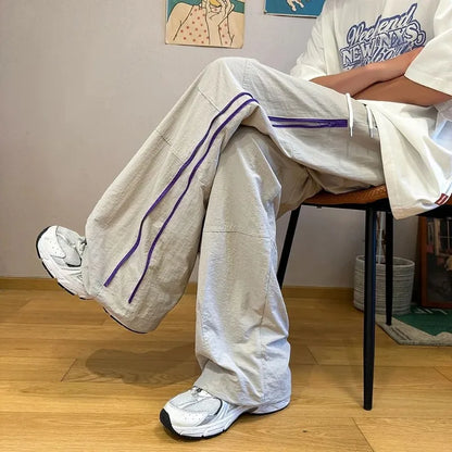 saferido American Striped Paratrooper Sports Pants Jogging Casual Pants Summer Thin Loose Straight Zipper Design Sports Women's Pants