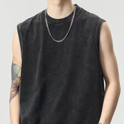saferido 230GSM Men's Vest Gothic Top Punk Heavy Metal 100% Cotton Casual Harajuku Demon Black Vintage Washed Summer Sleeveless Streetwear