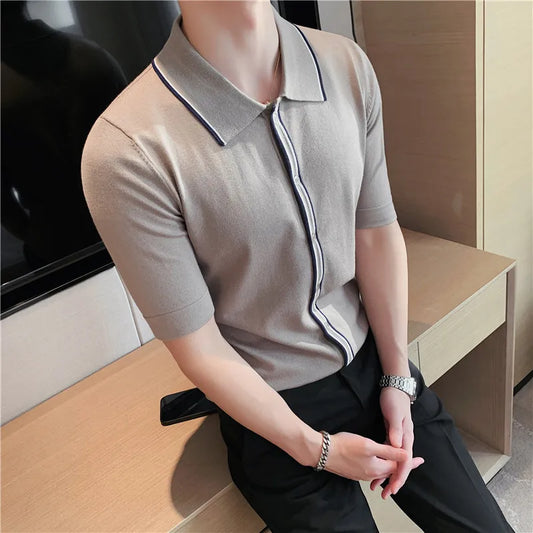 saferido British Style Brand Clothing Men High Quality Striped Patchwork Knit POLO Shirts/Male Slim Fit Fashion Knit POLO Shirt 3XL
