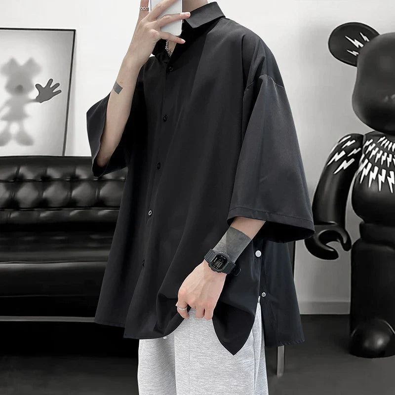 saferido Summer Short Sleeved Shirt Men Fashion Social Mens Dress Shirt Korean Loose Casual Ice Silk Shirt Mens Oversized White Shirts