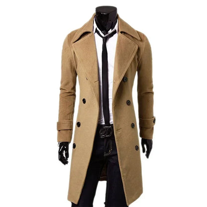 Men Double Breasted Trench Coat Autumn Winter Wool Blend High Quality Fashion Casual Slim Fit Solid Color Male Coat Jacket