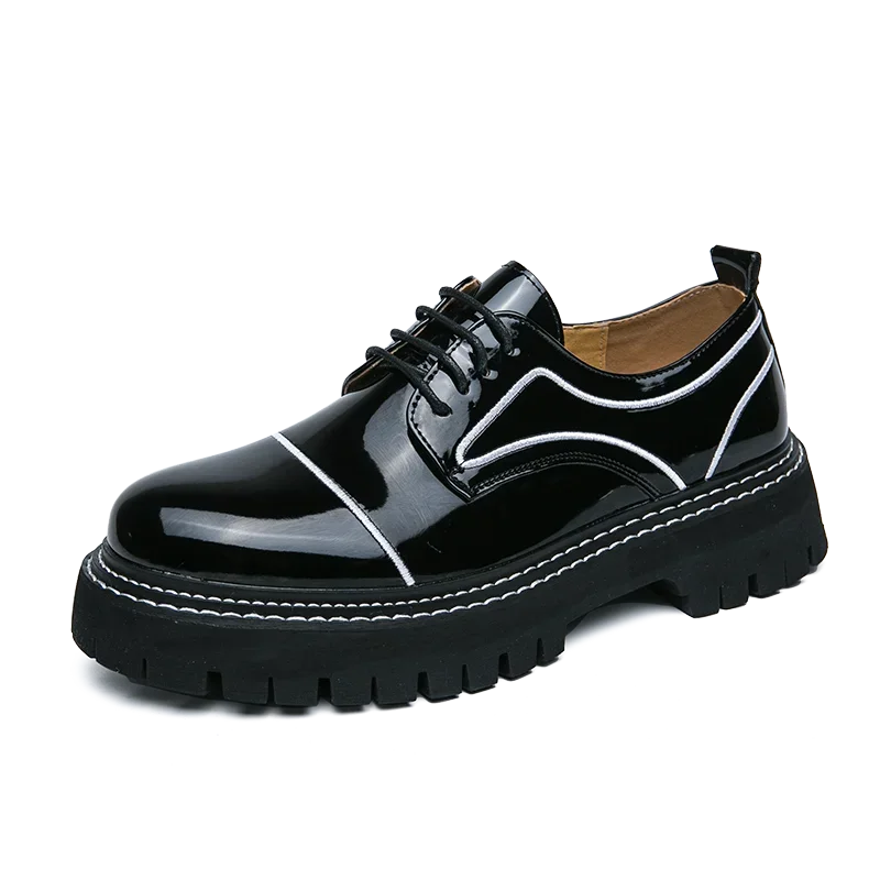 saferido Leather Shoes Men's Office Casual High Platform Leather Shoes Patent Men's Harajuku Streetwear Trend Vintage Wedding Shoes 38-45