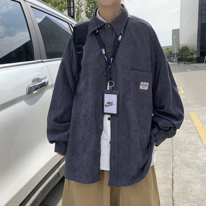 Japanese style wear Corduroy shirt men's long sleeved summer thin style wear ruffian handsome coat in spring and autumn