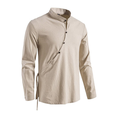 Men's Cotton Linen Shirt Long Sleeve Tee Shirts Casual Blouse Loose Large Size Shirt Spring Autumn Henry Collar Men Clothing