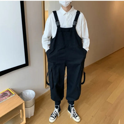 saferido Suspenders Jumpsuit Pants Men Summer Overalls Japanese Loose Straps Casual Pockets Unisex Oversize Streetwear Solid Man Clothing