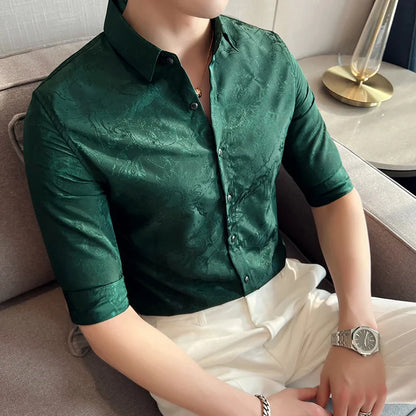 saferido  British Style  Men Summer High-end Printed Business Shirts/Male Slim Fit Lapel Casual Shirts With Short Sleeves S-4XL