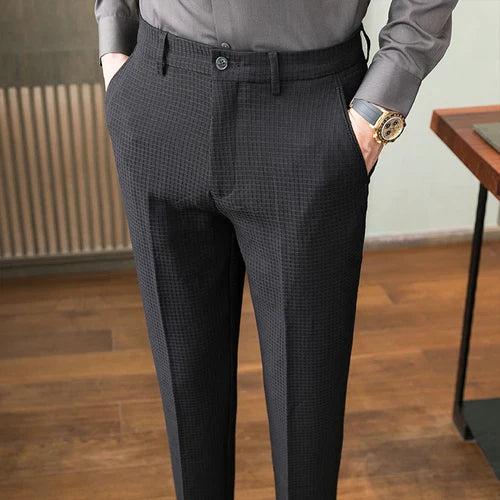 saferido British Style Men Spring High Quality Casual Waffle Business Suit Pants/Male Slim Fit Fashion Formal  Dress Trousers 28-38