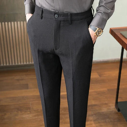 saferido British Style Men Spring High Quality Casual Waffle Business Suit Pants/Male Slim Fit Fashion Formal  Dress Trousers 28-38
