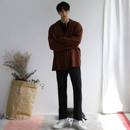 Men Cardigan Korean Style Temperament Pure Gentle Long Sleeve Baggy Knitwear Streetwear Leisure Handsome Cozy Minimalist Ins