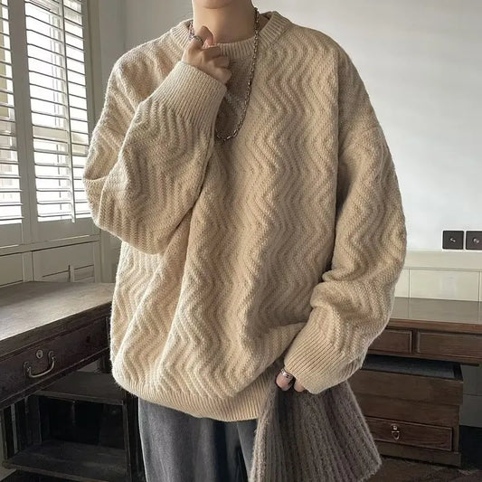 Harajuku Mens Knitted Sweater Autumn Winter Tops Men Casual Clothes Crewneck Chunky Knit Cardigan Men Pullover Sweaters Shirts