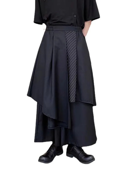 Men's Dark Irregular Pants Japanese Style Men Fashion Instagram Mixed Wind Streamer Kendo Samurai Culottes Party Dress Trousers