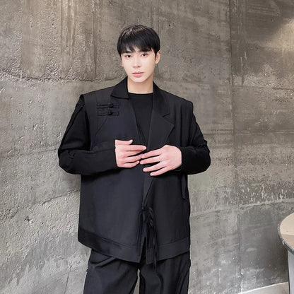 saferido Spring Streetwear Fashion Suit Collar Male Vest Casual Style Button Solid Color Vests Trendy Men's Clothing Niche Design