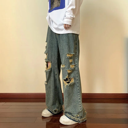 saferido Men's Torn Jeans American Street Hip-hop Baggy Pants Spring and Autumn Thin Women's Hip-hop Baggy Pants Y2k Hombre