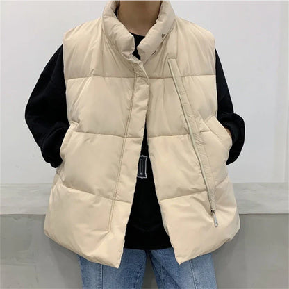 saferido Casual Men Waistcoat Loose Stand Collars Sleeveless Zipper Vest Coats Autumn Winter Korean Chic Streetwear Man Coats