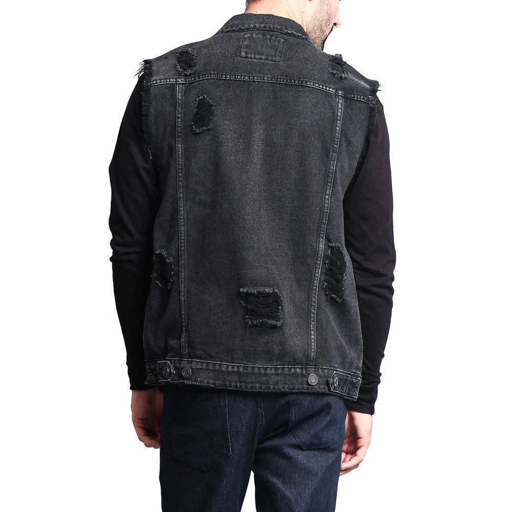 Spring Summmer New Mens Denim Vest Ripped Jean Jacket Coats Waistcoat Men Sleeveless Jacket Male Tank S-Xxl