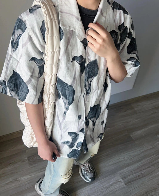 saferido Men's Shirts Y2k Print Vintage Handsome Korean Beach Style Hawaiian Single Breasted Vocation Baggy All-match Summer Short Sleeve
