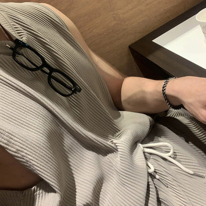 saferido Summer Clothing Men's Casual Tank Tops Set Luxury Korean Streetwear O Neck Solid Drape Vest+Trousers 2 Piece Suit 2024 New