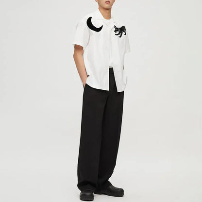 saferido Mens Japanese Graffiti Printed Casual Short-Sleeve Shirt 2024 New Genderless Fashion Personality Youth Trend Simple Shirt Unisex