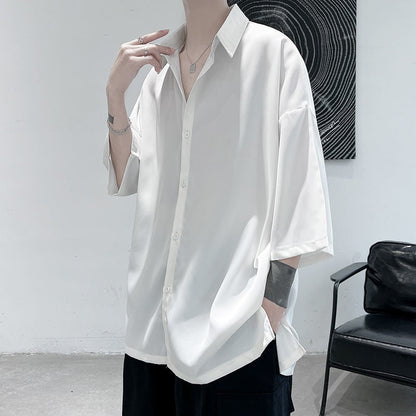 Summer Men Shirt Short Sleeve Solid Color Shirts For Man Vintage Harajuku Casual Oversized Blouses Fashion Men's Clothing