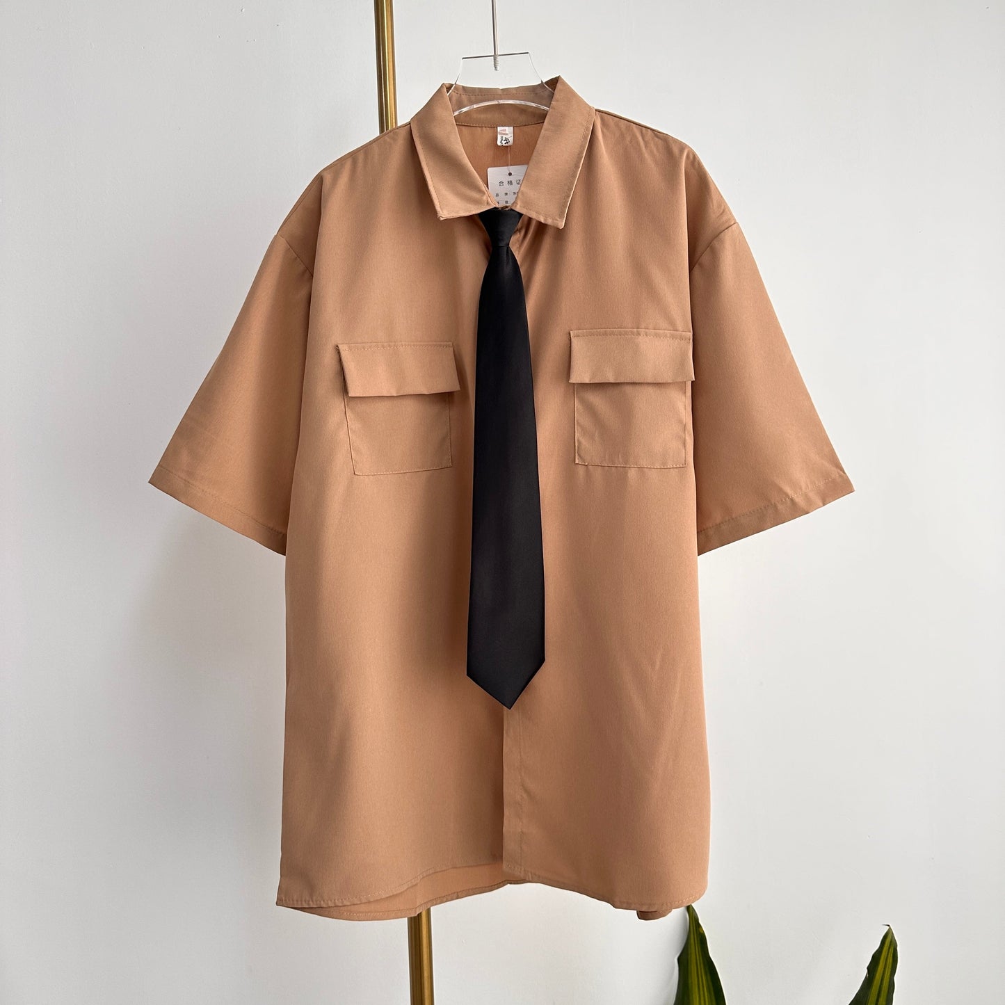 EBAIHUI Men's White Shirts with Tie Set Preppy Uniform DK Loose Long Sleeve Shirt Couple Loose Basic Short Shirts Asian Size