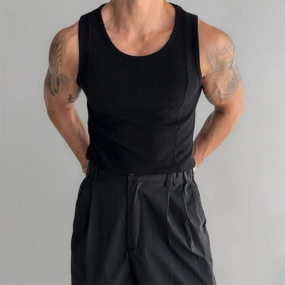 Summer Fashion Solid Color Ribbed Tank Tops Men Slim Elastic Sports Vest For Mens New Casual O Neck Straps Sleeveless Camisoles