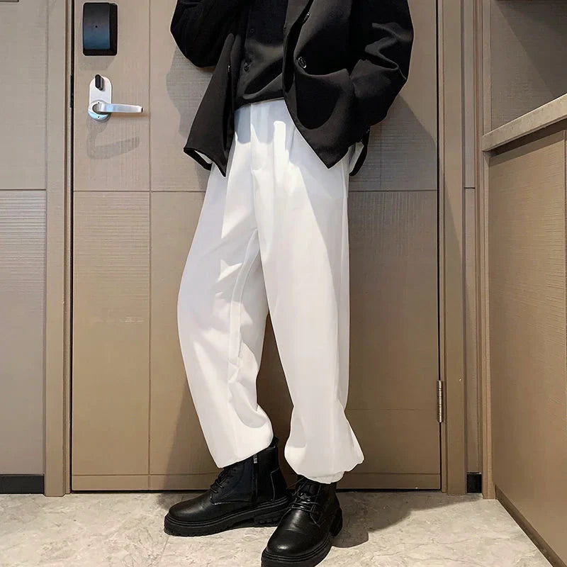 saferido Black White Suit Pants Men Loose Drape Sports Trousers Fashion Spring Summer Solid All-match Casual Loop Design Pants