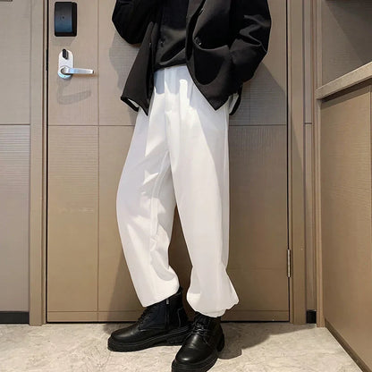 saferido Black White Suit Pants Men Loose Drape Sports Trousers Fashion Spring Summer Solid All-match Casual Loop Design Pants