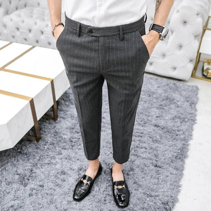saferido Spring Formal Men's Suit Pants Fashion Casual Slim Business Dress Pants Male Wedding Party Work stripe Trousers Size 28-36