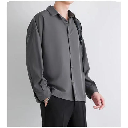 Premium Men Ice Silk Shirt Spring Summer Thin Luxury Loose Korean Business Shirt Solid Trendy Ruffle Draping Shirt Jacket