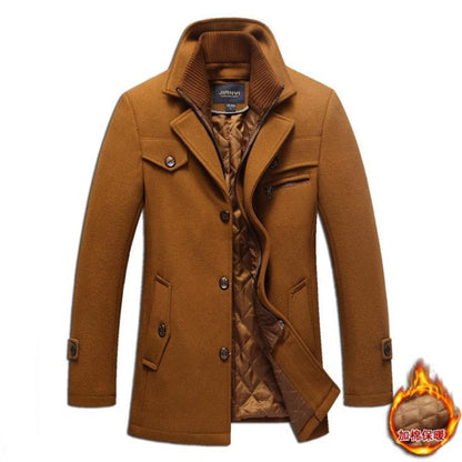 Men's Wool Jacket Winter Autumn Mens Long Windproof Wool Coat Casual Thick Slim Fit Jacket Male Overcoat