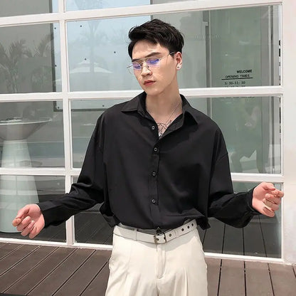 Turn-down Collar Simplicity Button Long Sleeve Solid Loose Business Casual Office Lady Man Formal Spring Summer Men's Clothing