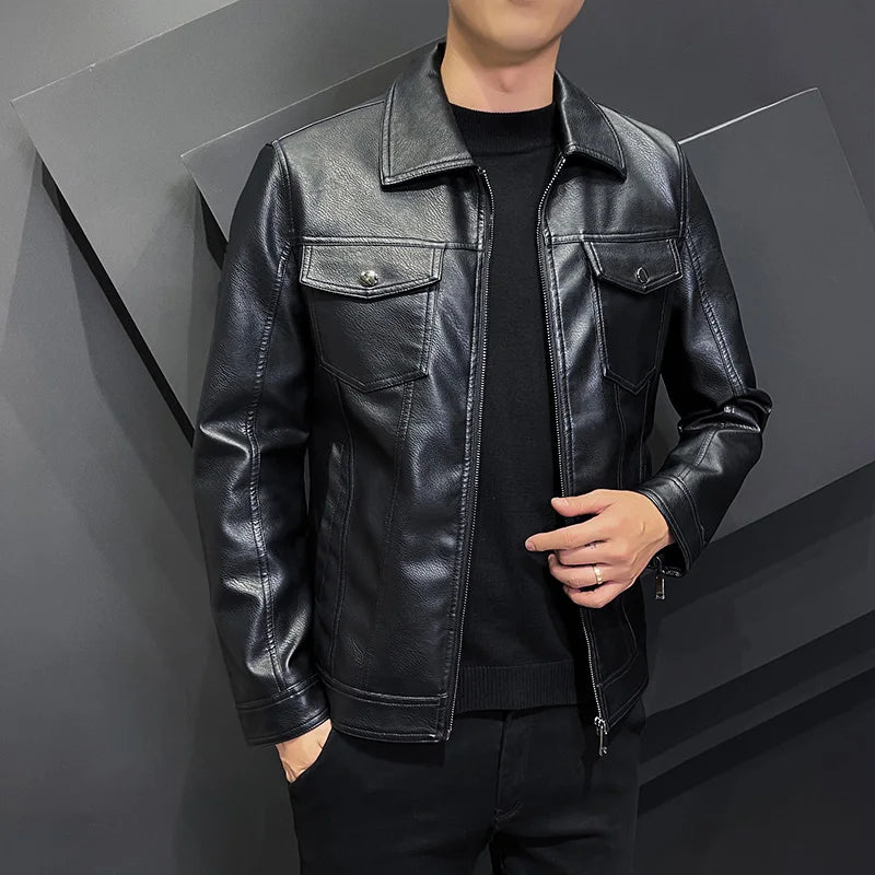 saferido  Spring Leather Jacket Men Motorcycle Jacket Slim Fit Male Autumn Faux Leather Coat Men's Casual Zipper Windbreaker Clothes