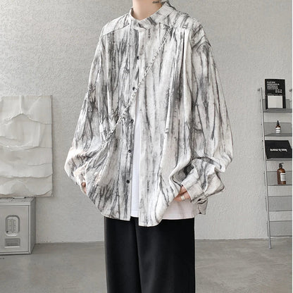 saferido Stand Collar Tie-dye Shirt Men Handsome Long Sleeve Men's Clothing Spring Autumn Korean Loose Streetwear Casual Shirts