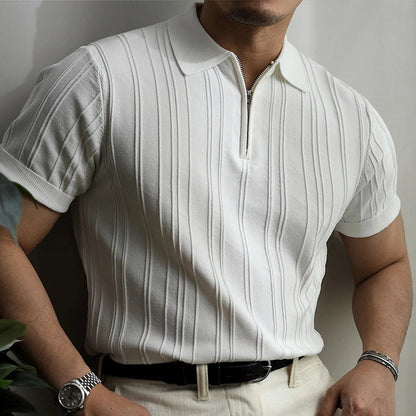 Summer Men's Clothing Light Luxury Zipper Polo Shirt Korean Solid Color Short Sleeve Retro Fashion Streetwear Leisure Knitwear