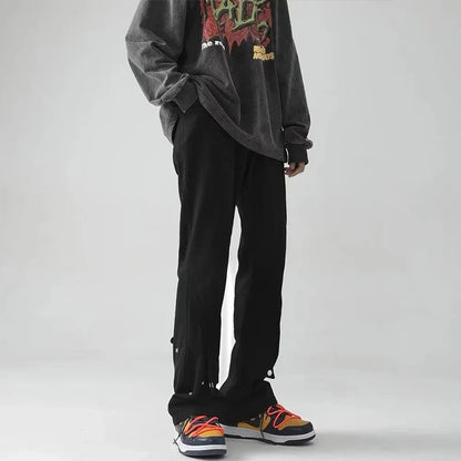 saferido Spring Autumn Vintage Harajuku Solid Pants Men Loose Fashion Trousers Y2K Pockets Patchwork Ropa Hombre All Match Male Clothes