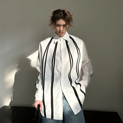 saferido Fashion Korean Spring New Long Sleeve Men turndown collar T-shirt Round Collar White Black Red Solid Color Shirts For Male