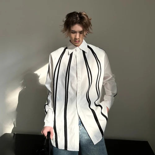 saferido Fashion Korean Spring New Long Sleeve Men turndown collar T-shirt Round Collar White Black Red Solid Color Shirts For Male