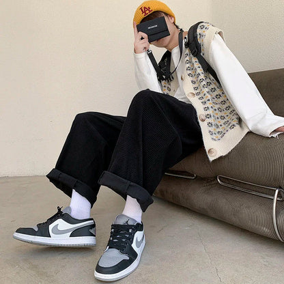 saferido Men's Fashion Trend Casual Pants Loose Cargo Vintage Wide Leg Pants Hip Hop Solid Color Oversized Popular Trousers M-2XL