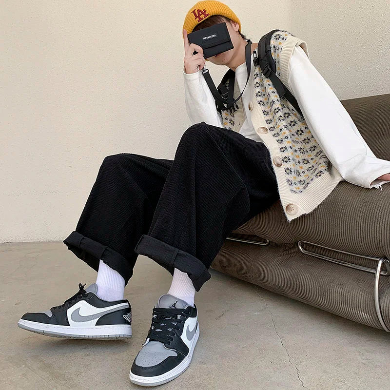 saferido Men's Fashion Trend Casual Pants Loose Cargo Vintage Wide Leg Pants Hip Hop Solid Color Oversized Popular Trousers M-2XL