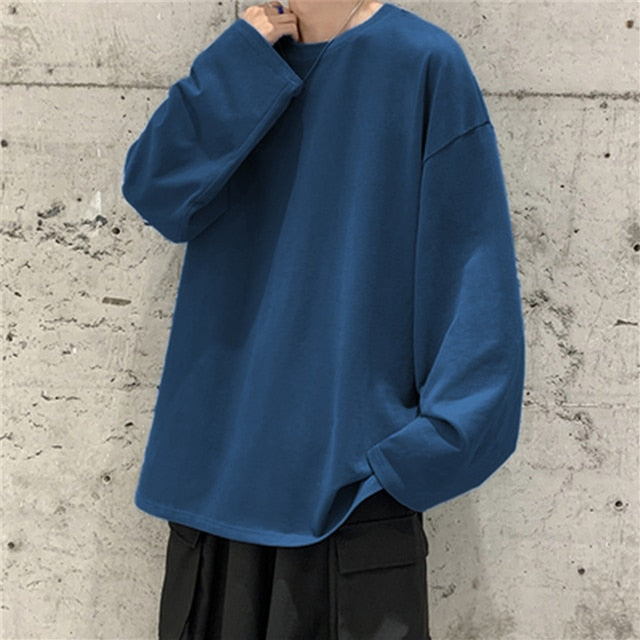 New Long Sleeve t shirt for Men Autumn Fashion Cotton Solid Color t-shirts Cozy Streetwear Men's t-shirt 5XL Baggy Korean Trendy