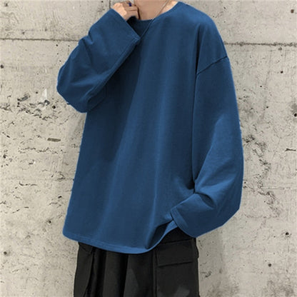 New Long Sleeve t shirt for Men Autumn Fashion Cotton Solid Color t-shirts Cozy Streetwear Men's t-shirt 5XL Baggy Korean Trendy