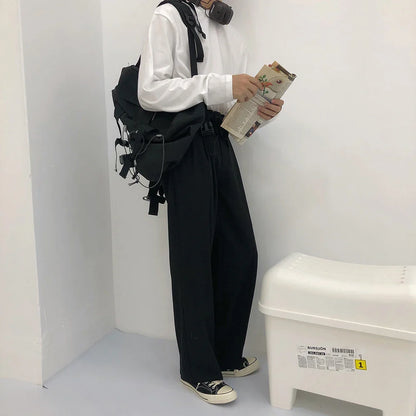 saferido 2024 New Spring Summer Men's Casual Straight Classic Black Rose High Waist Pants Korean Wide Leg Trousers For Men