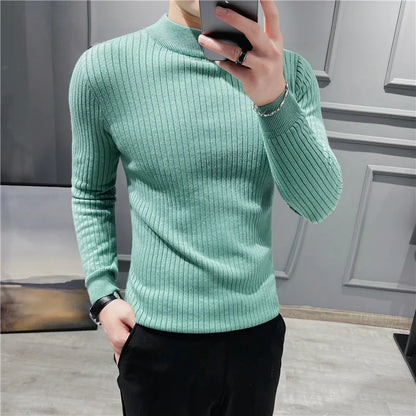saferido  British Style Men Winter Solid Color Turtle Pullover Knitted Shirt Slim Sweater Men Knitted Sweaters Men Knitwear S-4XL