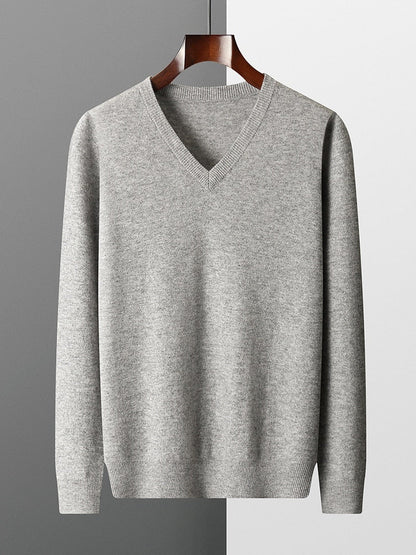 Merino Wool Sweater Men's V-neck Pullover Top Autumn Winter Knitted Casual Loose 100% Pure Wool Jacket