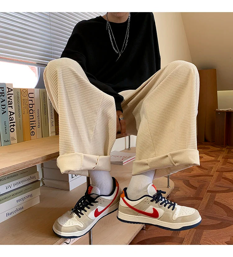 saferido Men's Fashion Trend Casual Pants Loose Cargo Vintage Wide Leg Pants Hip Hop Solid Color Oversized Popular Trousers M-2XL