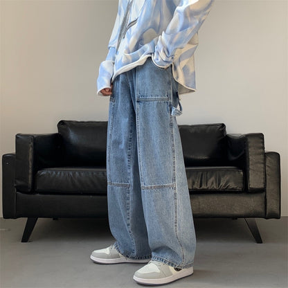 Blue White Black Baggy Jeans Men Fashion Casual Wide Leg Jeans Men Streetwear Loose Hip Hop Straight Denim Pants Mens Trousers