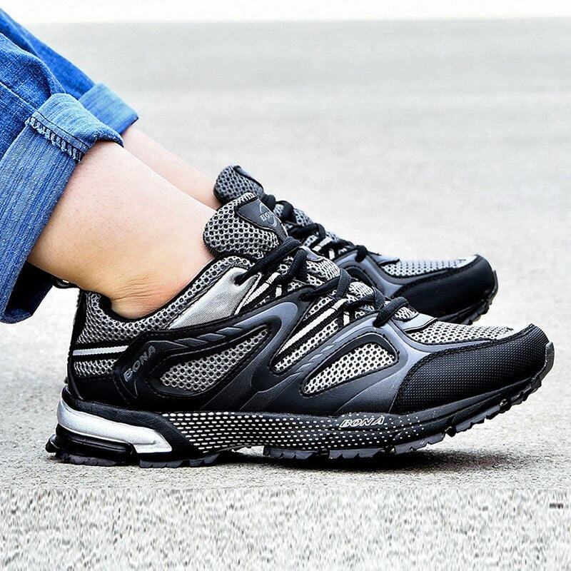 saferido New Arrival Classics Style Men Running Shoes Cow Split Mesh Men Sport Shoes Lace Up Outdoor Jogging Shoes