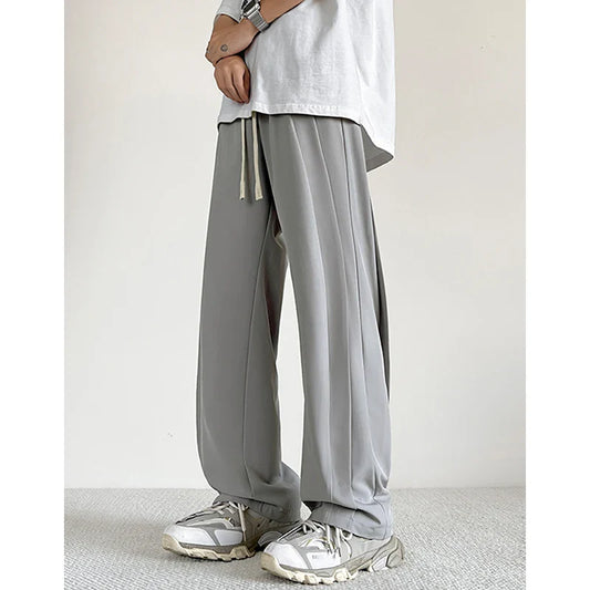 saferido Summer Casual Pants Men Oversized Solid Color Ice Silk Pants Men Streetwear Loose Straight Pants Men Trousers Large Size 5XL