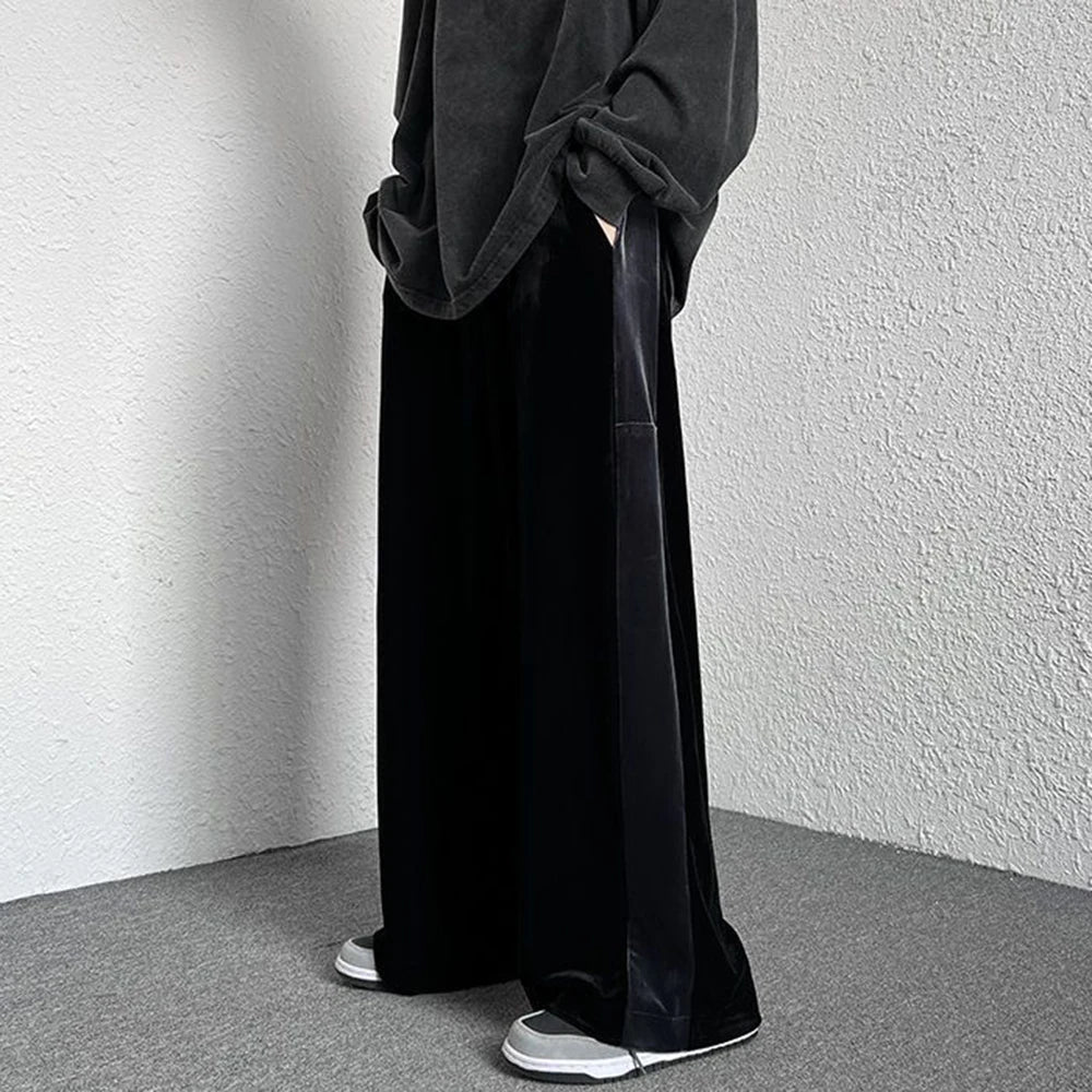saferido High Street Casual Sweatpants Men's Gold Velvet Wide-leg Pants Spring Fall Clothes Large Size Trendy Loose Y2k Glossy Long Pants
