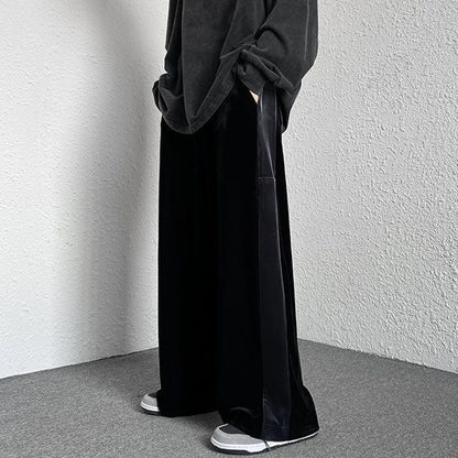 saferido High Street Casual Sweatpants Men's Gold Velvet Wide-leg Pants Spring Fall Clothes Large Size Trendy Loose Y2k Glossy Long Pants
